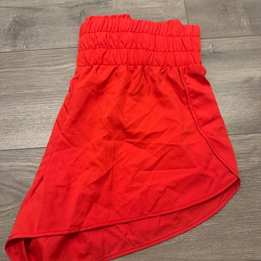 Red Athletic Running Shorts | Elastic Waist | Flowy Dolphin Hem - Picture 5 of 6